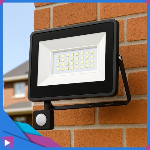 Halogen Naświetlacz LED 30W z Czujnikiem Ruchu i Zmierzchu na Kablu Naświetlacz Zewnętrzny IP65 do Ogrodu i Elewacji ASATO®