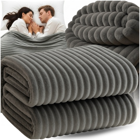 Koc 150x220 cm MikrofibraGruby Puszysty Tłoczony 3D Miękki Ciepły Narzuta Elegancki ASATO®