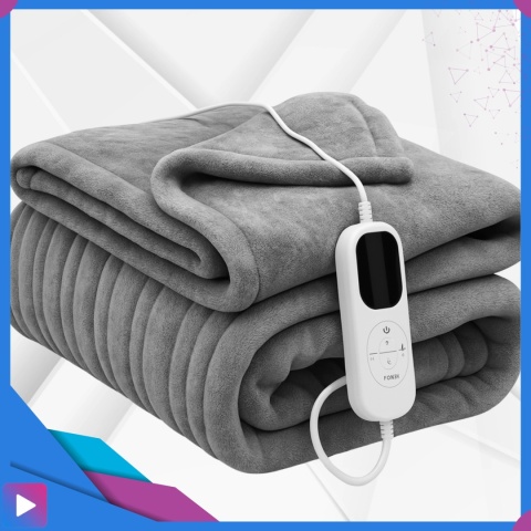 Duży Koc Elektryczny Podgrzewany 180x160cm 200W Pilot Timer Miękki Szary ASATO®