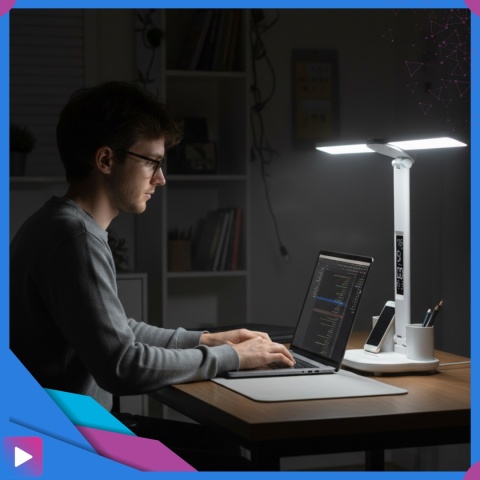 Lampka Biurkowa LED 6w1 Wyświetlacz Zegar Organizer Podwójne Ramiona i USB ASATO®