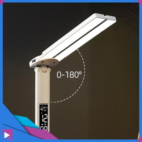 Lampka Biurkowa LED 6w1 Wyświetlacz Zegar Organizer Podwójne Ramiona i USB ASATO®