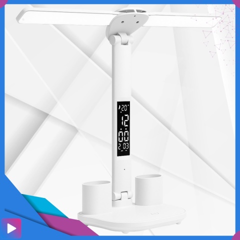Lampka Biurkowa LED 6w1 Wyświetlacz Zegar Organizer Podwójne Ramiona i USB ASATO®