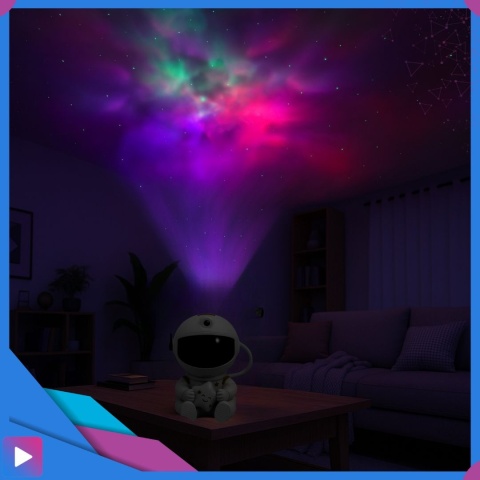 Projektor Gwiazd Astronauta Siedzący LED 8 Trybów Pilot Ruchoma Głowa Lampka Nocna ASATO®