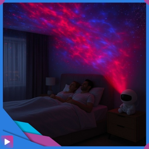 Projektor Gwiazd Astronauta Siedzący LED 8 Trybów Pilot Ruchoma Głowa Lampka Nocna ASATO®