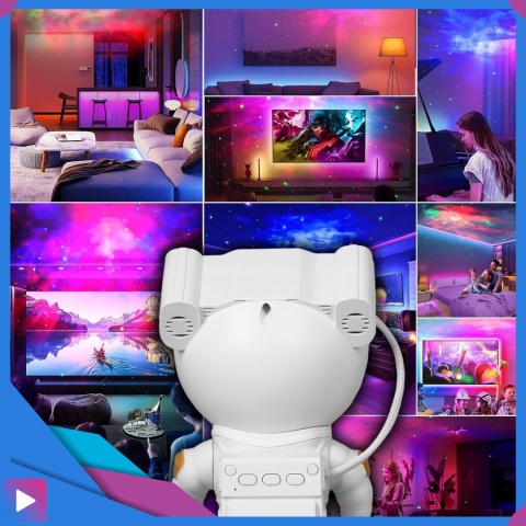 Projektor Gwiazd Astronauta Stojący LED 8 Trybów Pilot Ruchoma Głowa Lampka Nocna ASATO®