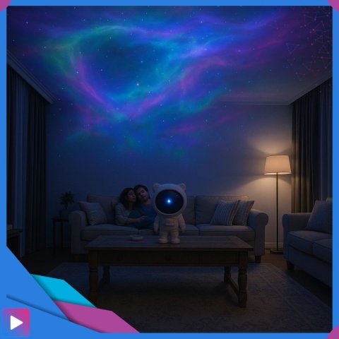 Projektor Gwiazd Astronauta Stojący LED 8 Trybów Pilot Ruchoma Głowa Lampka Nocna ASATO®