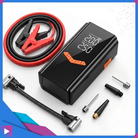 Jump starter do samochodu z kompresorem ASATO® Mi65 N2 150 PSI 6000 mAh powerbank latarka
