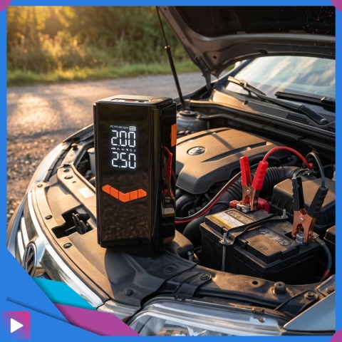 Jump starter do samochodu z kompresorem ASATO® Mi65 N2 150 PSI 6000 mAh powerbank latarka