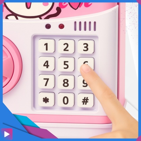 Sejf Skarbonka dla Dziewczynki na Kluczyk Dźwięki Melodie Zabawkowy Bankomat Różowy ASATO®