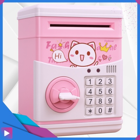 Sejf Skarbonka dla Dziewczynki na Kluczyk Dźwięki Melodie Zabawkowy Bankomat Różowy ASATO®