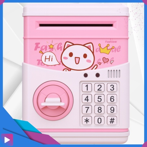 Sejf Skarbonka dla Dziewczynki na Kluczyk Dźwięki Melodie Zabawkowy Bankomat Różowy ASATO®