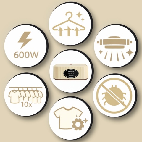 Suszarka Elektryczna do Ubrań UV Wisząca ASATO® Turystyczna Składana 600W z Timerem i Pokrowcem