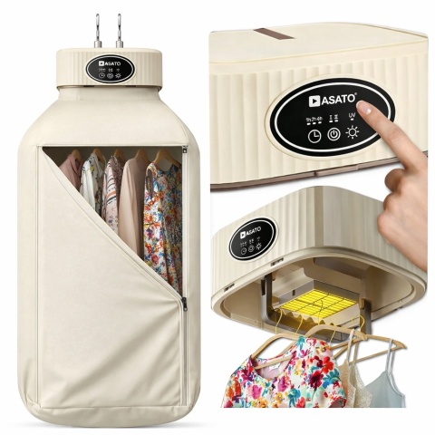 Suszarka Elektryczna do Ubrań UV Wisząca ASATO® Turystyczna Składana 600W z Timerem i Pokrowcem