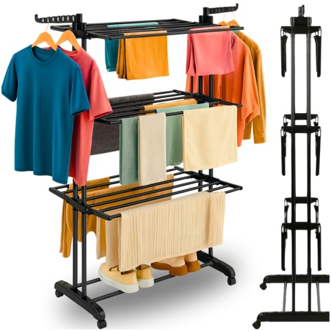 Suszarka na Pranie Pionowa Czarna Ogrodowa Stojąca Składana Duża na Balkon do Domu ASATO®