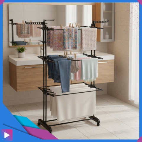 Suszarka na Pranie Pionowa Czarna Ogrodowa Stojąca Składana Duża na Balkon do Domu ASATO®