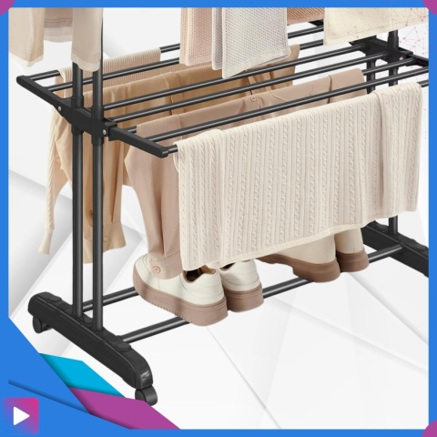 Suszarka na Pranie Pionowa Czarna Ogrodowa Stojąca Składana Duża na Balkon do Domu ASATO®