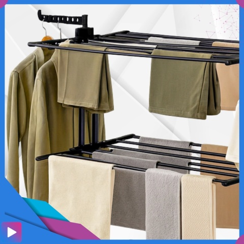 Suszarka na Pranie Pionowa Czarna Ogrodowa Stojąca Składana Duża na Balkon do Domu ASATO®