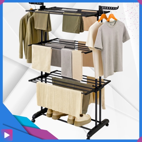 Suszarka na Pranie Pionowa Czarna Ogrodowa Stojąca Składana Duża na Balkon do Domu ASATO®