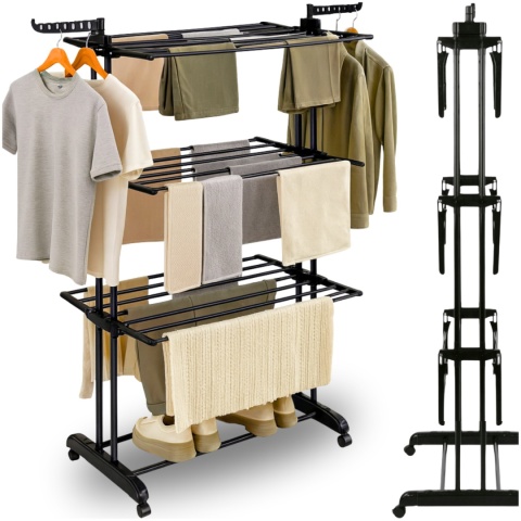 Suszarka na Pranie Pionowa Czarna Ogrodowa Stojąca Składana Duża na Balkon do Domu ASATO®