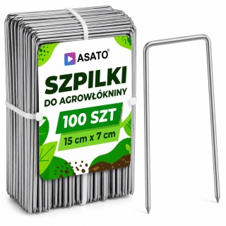 Szpilki do agrowłókniny ASATO® 15x7 cm 100 szt. stal ocynkowana mocne kotwy typu U