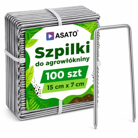 Szpilki do agrowłókniny ASATO® 15x7 cm 100 szt. stal ocynkowana mocne kotwy typu U
