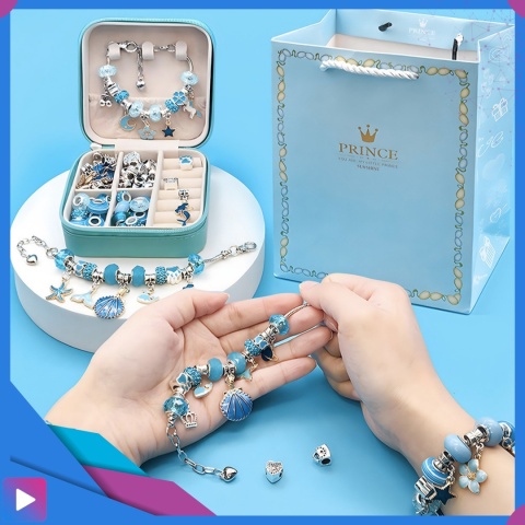 Zestaw do Robienia Bransoletek Naszyjników Biżuterii Dla Dziewczynek z Charmsami Etui 66 Elementów Prezent ASATO®