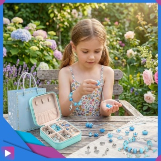 Zestaw do Robienia Bransoletek Naszyjników Biżuterii Dla Dziewczynek z Charmsami Etui 66 Elementów Prezent ASATO®