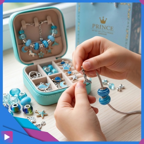 Zestaw do Robienia Bransoletek Naszyjników Biżuterii Dla Dziewczynek z Charmsami Etui 66 Elementów Prezent ASATO®