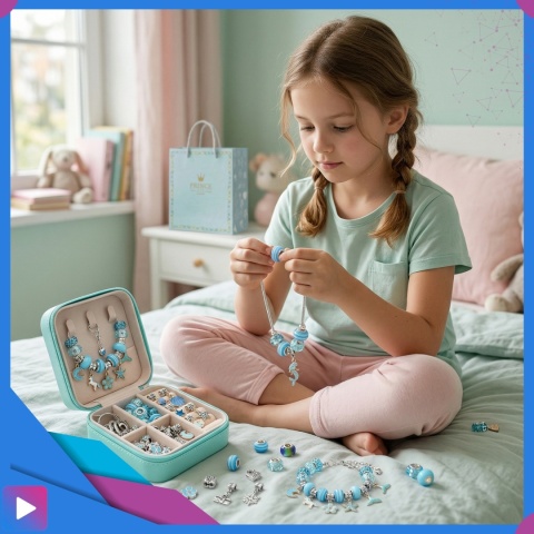 Zestaw do Robienia Bransoletek Naszyjników Biżuterii Dla Dziewczynek z Charmsami Etui 66 Elementów Prezent ASATO®