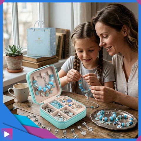 Zestaw do Robienia Bransoletek Naszyjników Biżuterii Dla Dziewczynek z Charmsami Etui 66 Elementów Prezent ASATO®