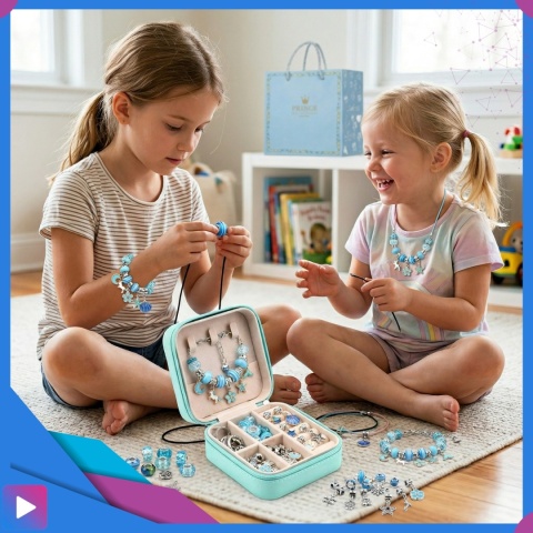 Zestaw do Robienia Bransoletek Naszyjników Biżuterii Dla Dziewczynek z Charmsami Etui 66 Elementów Prezent ASATO®