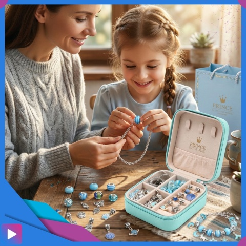 Zestaw do Robienia Bransoletek Naszyjników Biżuterii Dla Dziewczynek z Charmsami Etui 66 Elementów Prezent ASATO®