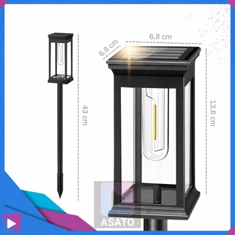2x Lampa Solarna Ogrodowa Wbijana ASATO® - Czujnik Zmierzchu - Bateria 600 mAh - 43cm Wysoka