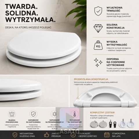 Deska Sedesowa Wolnoopadająca 126 Duroplast Uniwersalna Klapa WC Twarda