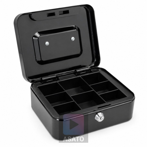 Duża Kasetka na Pieniądze Metalowa Bilon Sejf XXL + 2 Kluczyki Czarna