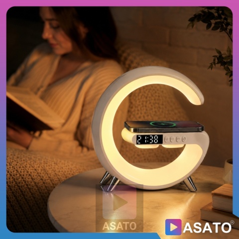 Głośnik Bezprzewodowy Lampka RGB Bluetooth Budzik Ładowarka Bezprzewodowa Zegar ASATO®