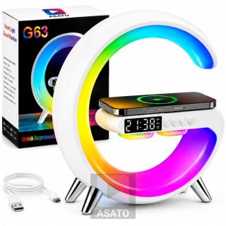 Głośnik Bezprzewodowy Lampka RGB Bluetooth Budzik Ładowarka Bezprzewodowa Zegar ASATO®