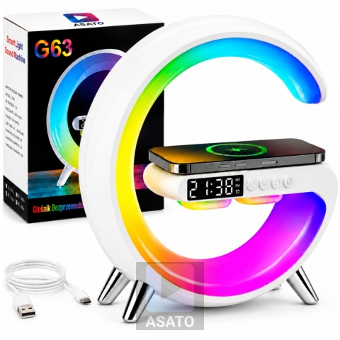 Głośnik Bezprzewodowy Lampka RGB Bluetooth Budzik Ładowarka Bezprzewodowa Zegar ASATO®