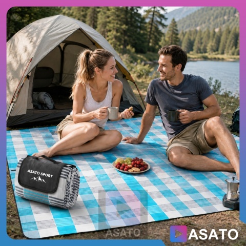 Koc Mata Piknikowa Plażowa Wodoodporna ASATO® - Duża 200x200cm - Izolacja Aluminiowa - Składany Premium