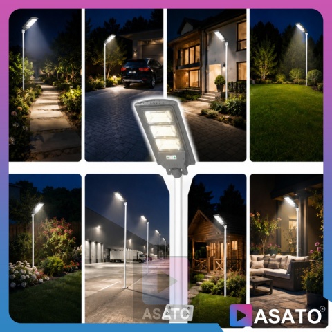 Lampa Uliczna Solarna LED 90W ze Słupkiem Czujnikiem Ruchu Pilot Uchwyt