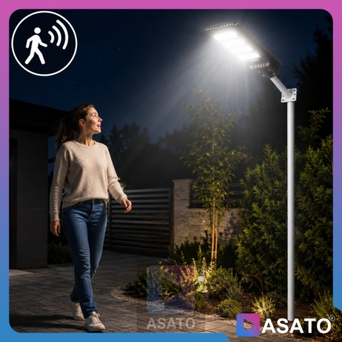 Lampa Uliczna Solarna LED 90W ze Słupkiem Czujnikiem Ruchu Pilot Uchwyt