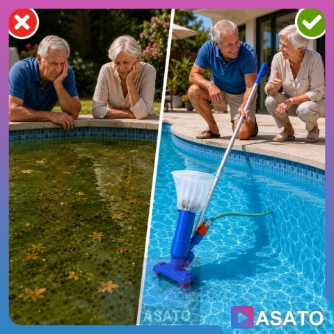 Odkurzacz Basenowy ASATO® Zestaw do Czyszczenia Basenu Ogrodowego Siatka Teleskopowy Wysięgnik Bez Prądu