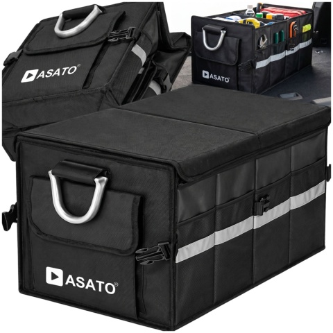 Organizer do bagażnika samochodowego LUX 1F ASATO® składany 60x35x30 cm z klapą i przegrodami
