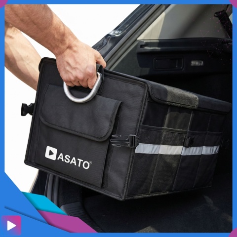 Organizer do bagażnika samochodowego LUX 1F ASATO® składany 60x35x30 cm z klapą i przegrodami