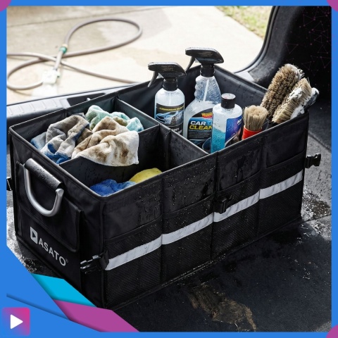 Organizer do bagażnika samochodowego LUX 1F ASATO® składany 60x35x30 cm z klapą i przegrodami