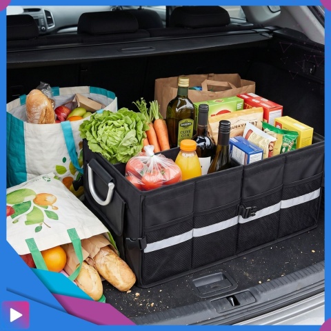 Organizer do bagażnika samochodowego LUX 1F ASATO® składany 60x35x30 cm z klapą i przegrodami