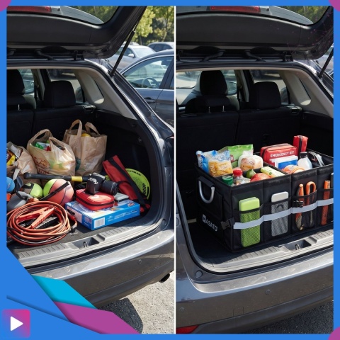 Organizer do bagażnika samochodowego LUX 1F ASATO® składany 60x35x30 cm z klapą i przegrodami