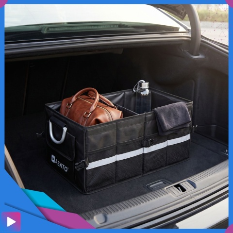 Organizer do bagażnika samochodowego LUX 1F ASATO® składany 60x35x30 cm z klapą i przegrodami
