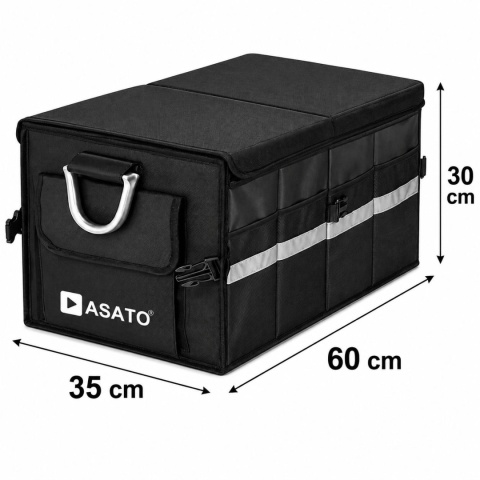 Organizer do bagażnika samochodowego LUX 1F ASATO® składany 60x35x30 cm z klapą i przegrodami