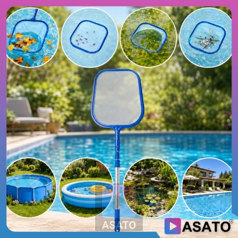 Podbierak Siatka do Czyszczenia Basenu z Regulowanym Drążkiem – Zbierak do Liści i Zanieczyszczeń ASATO®